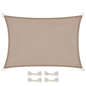 Relaxdays Voile D'Ombrage Rectangulaire 2x4m Beige - Toile PE-HD Anti-UV 90%, Tissu Mesh Respirant, Avec Tendeurs Et Sac De Transport