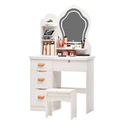WOLTU Coiffeuse avec Miroir LED à Luminosité Réglable, Table de Maquillage avec 7 Tiroirs