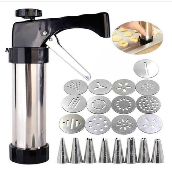 Pistolet à Biscuits En Acier Inoxydable - Avec 8 Buses Et 8 Motifs Fleur - Presse à Décorer Gâteaux Et Biscuits - Pour Pâtisserie Créative