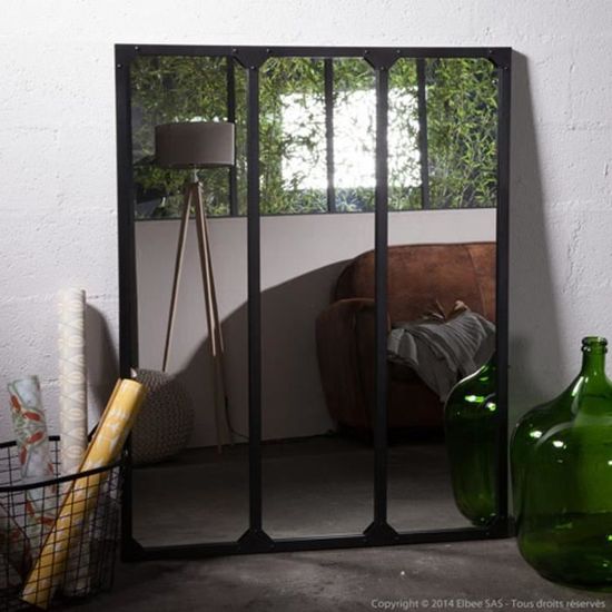 Miroir atelier XL - decoclico Factory - Métal - Rectangulaire - A suspendre - Noir
