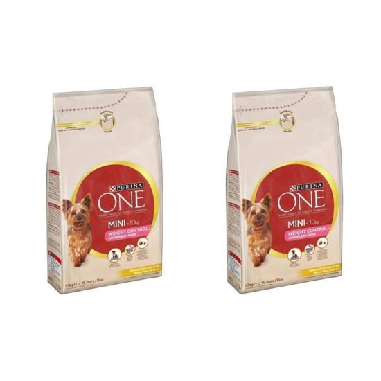 PURINA ONE Promo Lot de 2 croquettes à la dinde et riz - Pour chien peu  actif ou en surpoids - 2x 1,5 kg - Cdiscount Animalerie