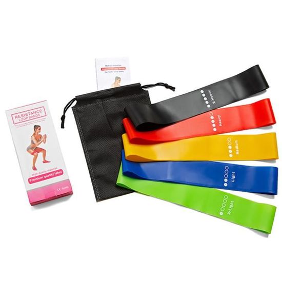 Lot 5 Bandes Élastiques Yoga 90 Cm – 8 Niveaux De Résistance, Polyester Coton, Multicolore, Pour Pilates, Danse, Rééducation