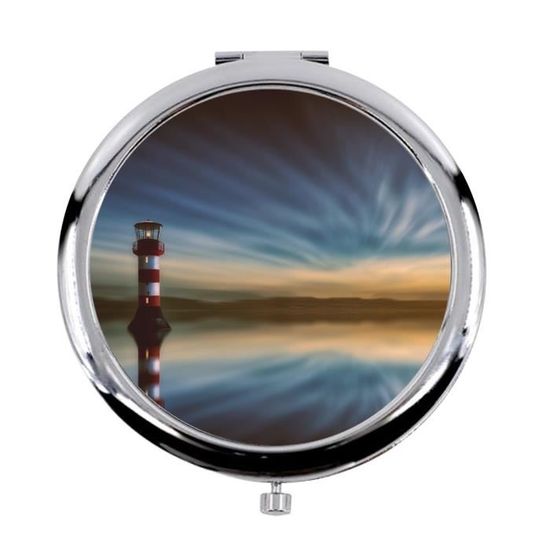 Miroir de Poche en Métal - Phare Rouge et Blanc sur mer Calme Soleil Levant  - (Diamètre 70 mm) - Cdiscount Au quotidien