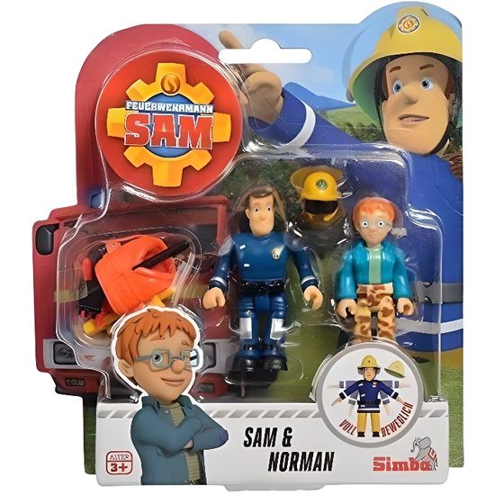 Simba - Sam Le Pompier Set de Deux Personnages artisanaux 7,5 cm, avec Accessoires Assortis, 3 Ans, 109251043038