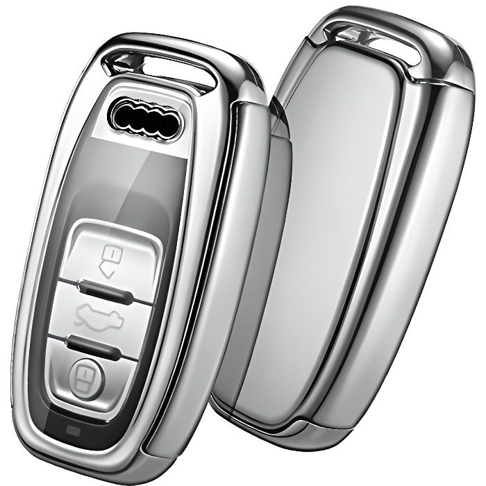 Housse de clé de Voiture Audi, Coque pour clé pour Audi A4 A5 A6 A7 Q5 Q7 Q8 RS SQ Assise boîtier de clé à 3 Touches(Audi-Argent)
