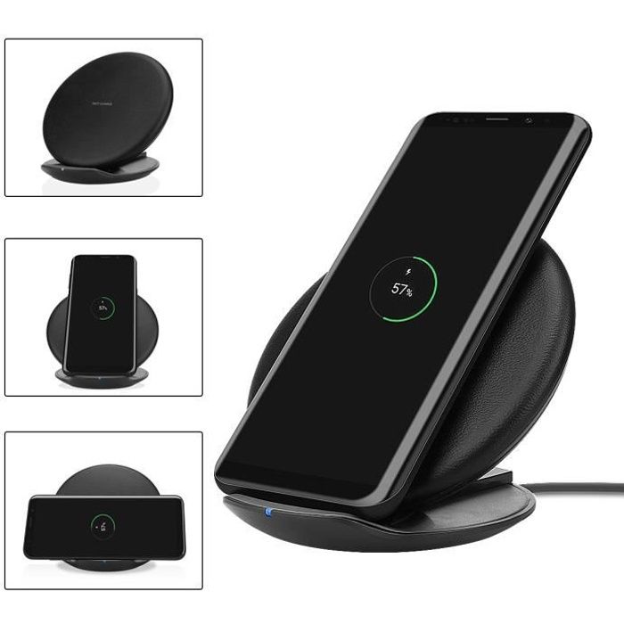 Qi Chargeur à induction Sans Fil Rapide 2 Positions pour Samsung S9, S9 Plus, S8, S8 Plus, S7 Edge, S6 Edge Plus, Note 8, Noir