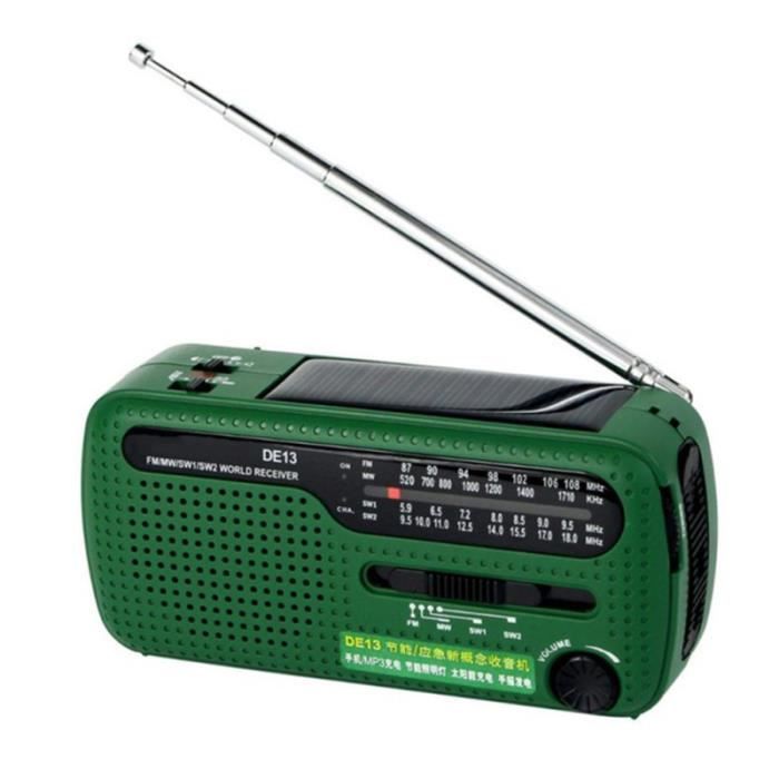 Radio AM / FM Dynamo à manivelle solaire multifonctionnelle portable (Vert) RADIO CD - RADIO CASSETTE - FM
