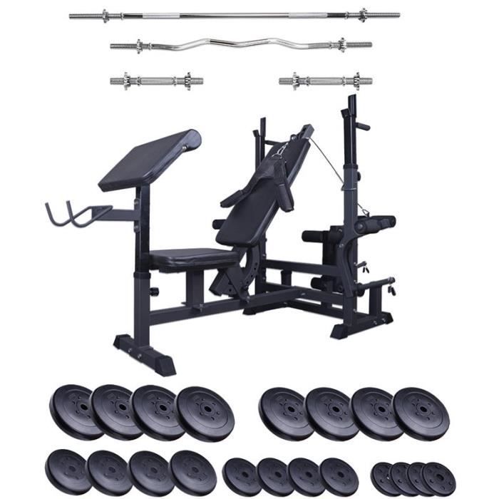 banc de musculation professionnel avec jeu d'haltã¨res de 120 kg mg