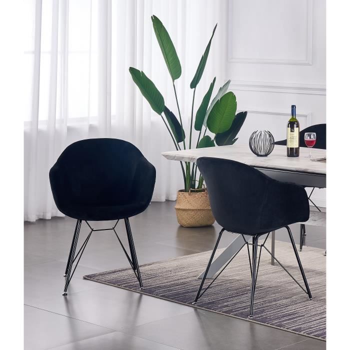 VALENTINA - Chaise Scandinave en Velours Noire - Style Vintage - Salle à Manger, Cuisine, Bureau