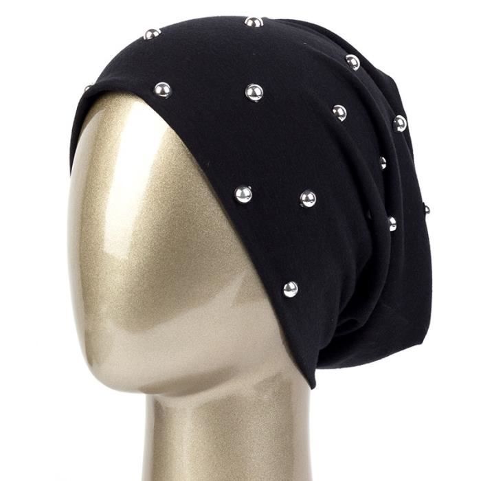 Black -Geebro – Bonnet pour femme, couleur unie, en Polyester, avec perles, à la mode