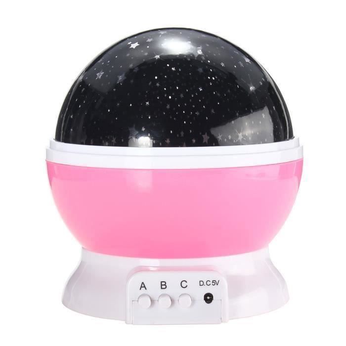 LAVENT Lampe Projection Nuit Étoilée Rotative 4 LED Boule Ciel Veilleuse Enfant Chambre Rose Mon1224-9-22332