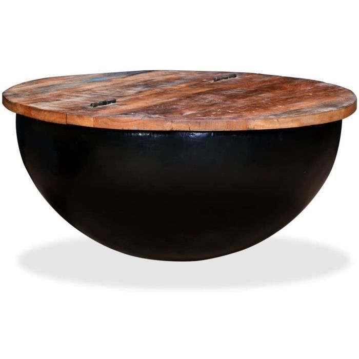 Table Basse de Salon - Table Basse Relevable - Table Basse Industrielle Bois de Récupération Massif Forme de Bol Noir 1069