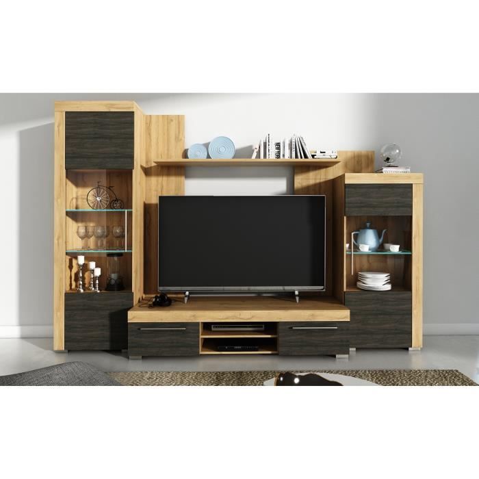 Ensemble meuble TV Zamora Bois Chêne Clair et Foncé