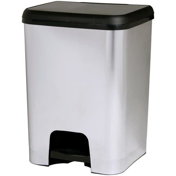 KITCHEN MOVE Poubelle de cuisine à pédale SEATTLE - Plastique aspect métal Inox brossé - 30 l - Brillant