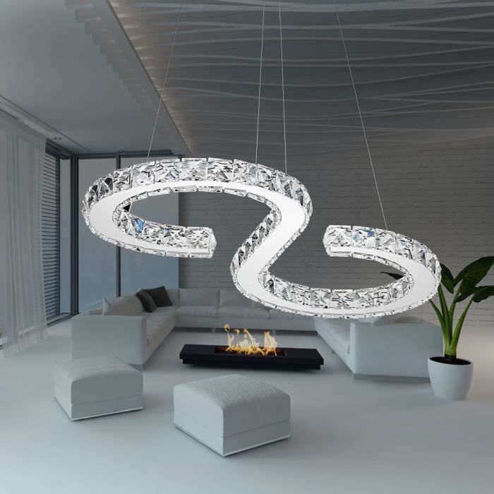 MCTECH Lustre LED Moderne en Cristal design - En forme de S - 32W - Blanc froid