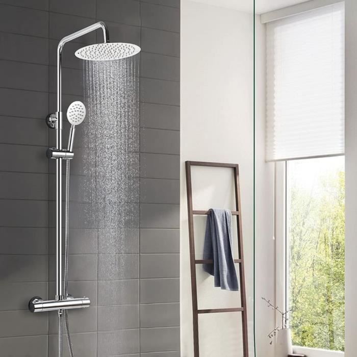 Colonne De Douche Thermostatique Ronde Laiton Salle De Bain Réglable En Hauteur Professionnel Garantie 5 Ans