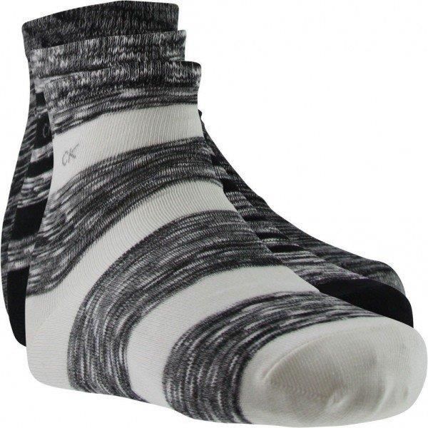 CALVIN KLEIN Lot 3 paires de chaussettes Femme Coton RAYURES noir gris blanc