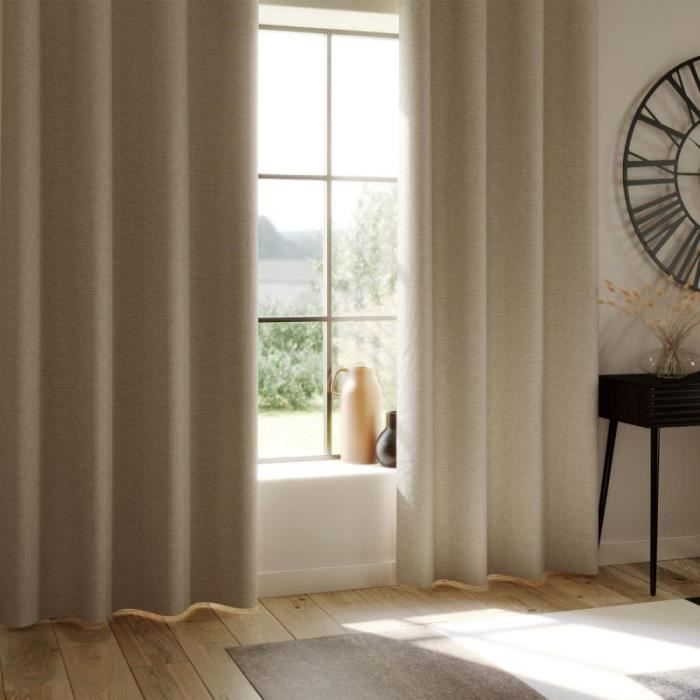 Rideau Occultant à Œillets -Total- 140x260cm Lin Beige