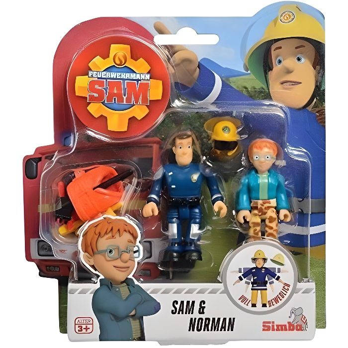 Simba - Sam Le Pompier Set de Deux Personnages artisanaux 7,5 cm, avec Accessoires Assortis, 3 Ans, 109251043038