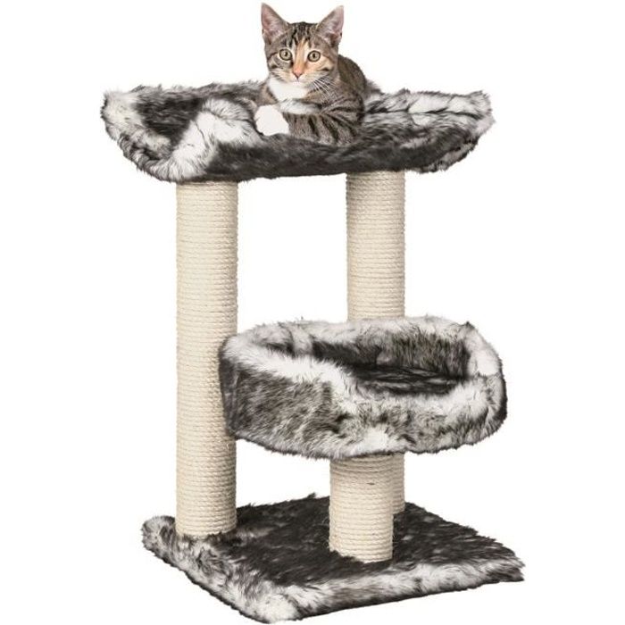 TRIXIE Isaba Arbre à chat Hauteur 62 cm noir et blanc peluche et sisal naturel