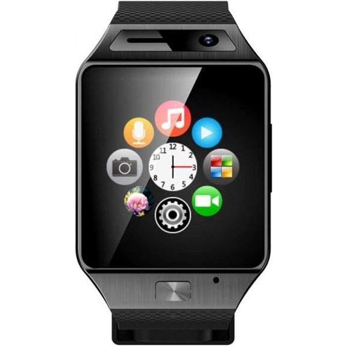 Smartwatch Bluetooth caméra 2MP montre téléphone connectée Noir