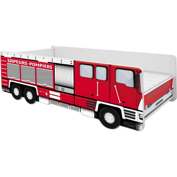 Lit enfant ACMA Voiture Sapeurs-Pompiers avec Matelas et Sommier - Marque ACMA - 1 place - Rouge - 70x140 cm
