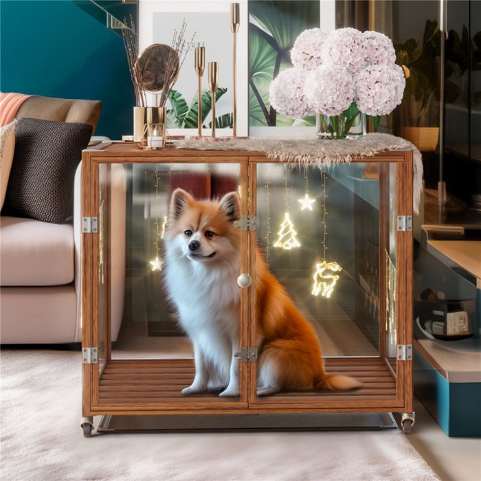 Meilleurs prix pour Cage pour Chien Intérieur avec Roulette, 90x61x75.5cm Caisse pour Chiens Grande Taille, Cadre en Alliage d'Aluminium