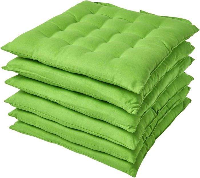 Lot De 6 Coussins D'assise 40x40 Cm Aspect Lin - Avec Liens Et Housse Amovible Lavable, Pour Intérieur Et Extérieur