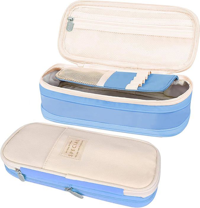 Trousse à Crayons Omnpak Verte Double Ouverture - Grande Capacité 50 Stylos, Robuste Et Anti-Déversement Pour Étudiants