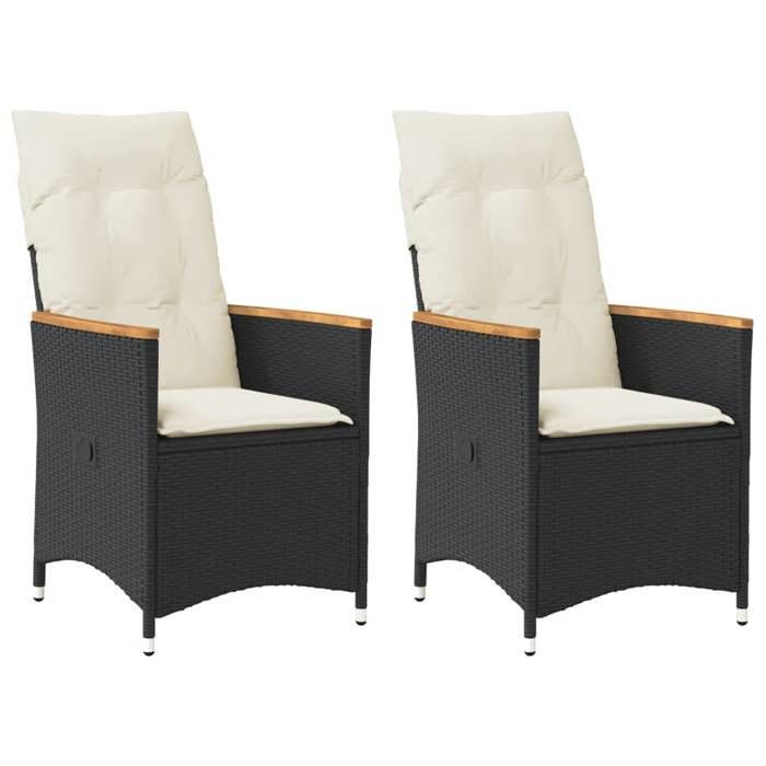 vidaXL Chaises inclinables de jardin lot de 2 et coussins noir rotin fauteuil de jardin inclinable fauteuil inclinable de 365650