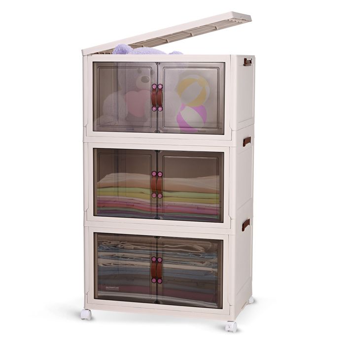 NETEL Lot 4 Boîtes Rangement 72L Pliable à Roulettes – Ouverture 5 Côtés, Transparent, Empilable – Idéal Maison, Garage, Camping