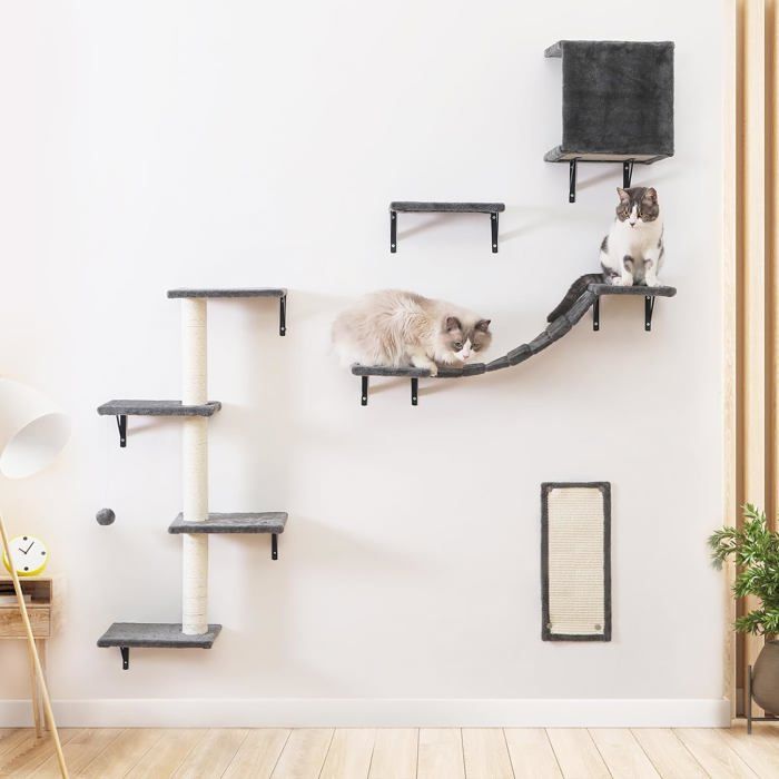 Comparer les prix de Mur D'Escalade Pour Chat - Lot De 5 Étagères Murales Solides - Parc Mural Avec Maison Pour Chat, Pont Pour Chat, Arbre À Chat
