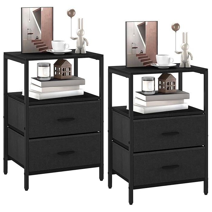 Table de Chevet Lot de 2 Table dappoint avec 2 Tiroirs de Rangement Cubicule Ouvert Table Basse Table de Nuit Noir