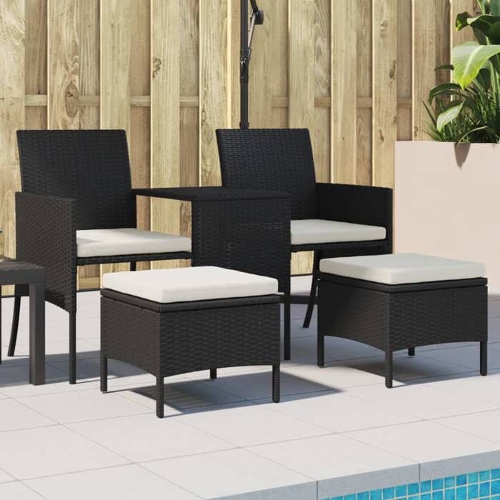 VidaXL Canapé de jardin 2 places avec table et tabourets rotin