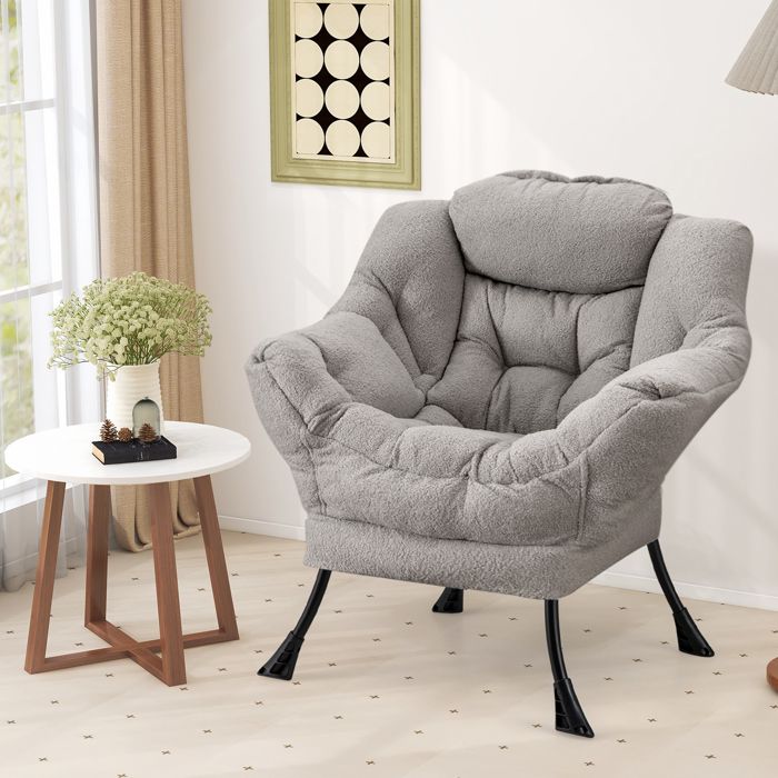 GIANTEX Fauteuil Relax avec Oreiller+ Poche Latérale- Fauteuil Rembourré Moderne- Cadre en Fer- pour Salon/Bureau/Chambre- Gris GIANTEX Fauteuil Relax avec Oreiller+ Poche Latérale- Fauteuil Rembourré Moderne- Cadre en Fer- pour Salon/Bureau/Chambre- Gris