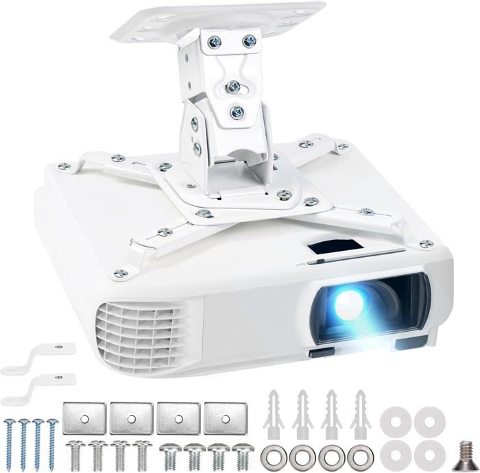 Support De Projecteur Plafond/mur Universel - Rotation 360°, Inclinaison 90°, Charge Max 5kg - Alliage Aluminium Argent - 3