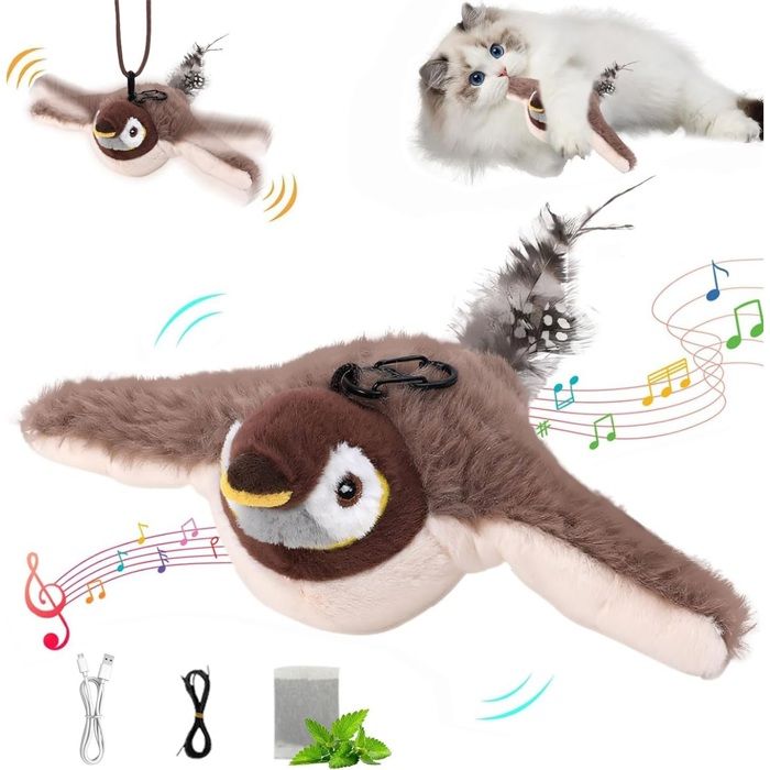 Jouet pour chat - Jouet interactif pour chat - Oiseau volant - Vole électrique - Avec ailes - Rechargeable Jouet pour chat - Jouet interactif pour chat - Oiseau volant - Vole électrique - Avec ailes - Rechargeable