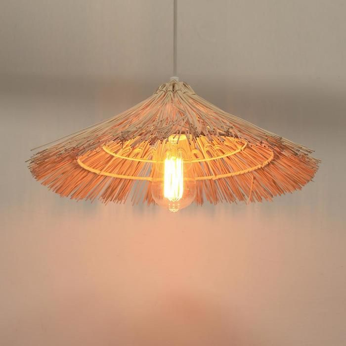 iDEGU Suspension Luminaire Industriel E27 Lustre Abat-jour en Barres de Bambou Design Chapeau Style Rural Pastoral pour Salon Cafés