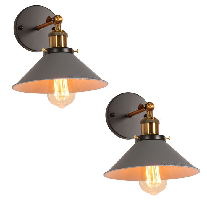 DLGLOLIN 2X Applique Murale Rétro Abat-jour Ø22cm Gris Forme de Parapluie E27 Luminaire en Métal Vintage Plafonnier pour Couloir