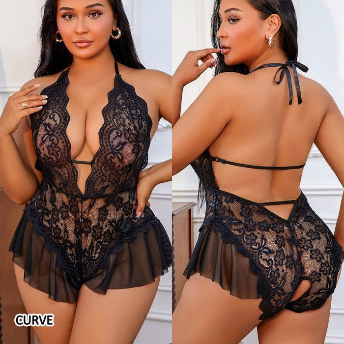 Lingerie sexy en dentelle sans entrejambe pour femmes,ensemble de  soutien-gorge creux,transparent,V profond- BLACK[A5138] - Cdiscount  Boutique Erotique