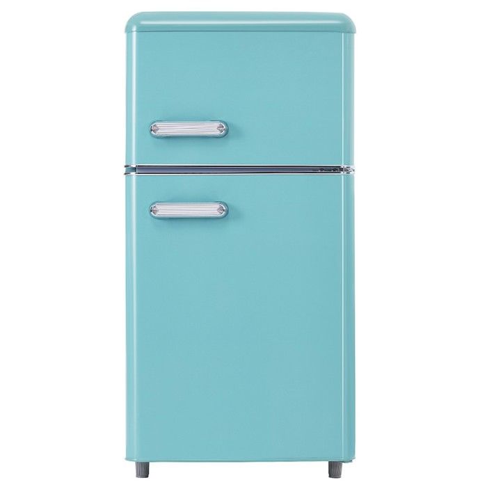 Réfrigérateur Classique Rétro Frigo 72L Double Porte + Congélateur 21L - LED - 120kWh/an - Cyan - Classe E