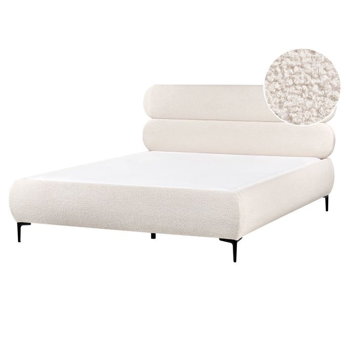 Lit avec sommier Bouclé LESSAY 160 x 200 cm Blanc cassé Lit avec sommier Bouclé LESSAY 160 x 200 cm Blanc cassé