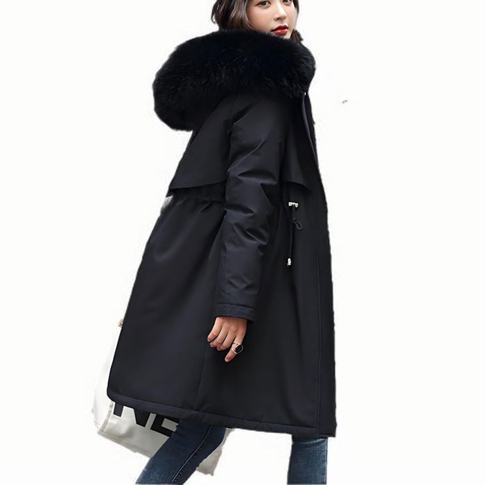 Doudoune Femme Mi-Longue Doudoune à Capuche Col en peluche Veste Chaud épais dhiver pour Ski Snowboard Noir yr3167
