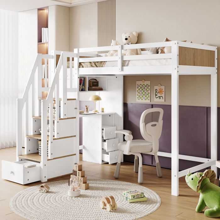 Lit superposé 90 x 200 cm avec Bureau Intégré lit mezzanine avec armoire déchelle étagère ouverte bureau avec 3 tiroirs blanc Lit superposé 90 x 200 cm avec Bureau Intégré lit mezzanine avec armoire déchelle étagère ouverte bureau avec 3 tiroirs blanc
