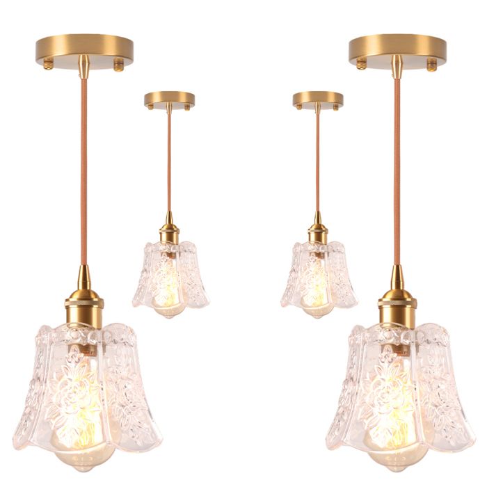iDEGU 4pcs Suspension Luminaire en Verre Lampe Suspendue Industriel Vintage E27 Finition en Laiton Lustre Style Chinois