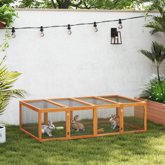 Clapier cage lapins extérieur intérieur pliable 2 portes supérieures 181L x 100l x 48H cm bois massif pin