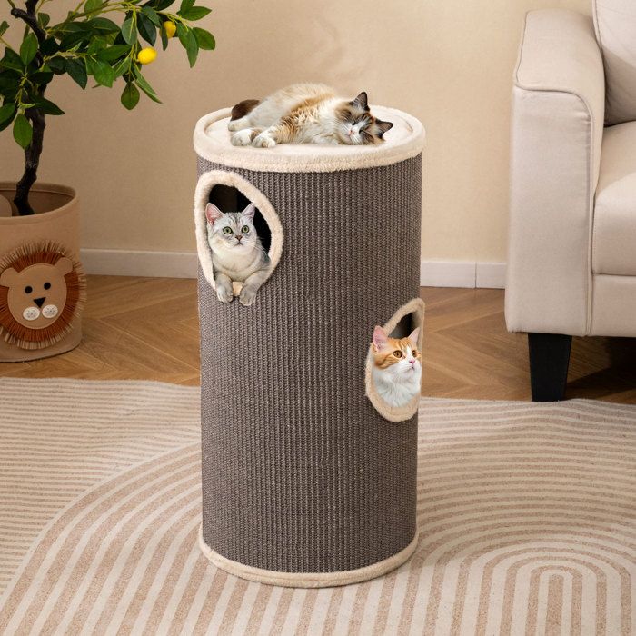 Arbre à Chat Multi-Niveaux 70 cm COSTWAY 4 Étages Forme de Tonneau Tapis à Griffer en Sisal Lit en Peluche Maison pour Chat Arbre à Chat Multi-Niveaux 70 cm COSTWAY 4 Étages Forme de Tonneau Tapis à Griffer en Sisal Lit en Peluche Maison pour Chat