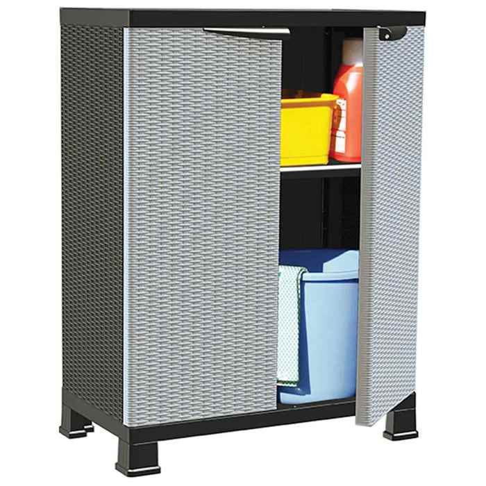 Armoire en plastique - vidaXL - 68x39x92 cm - Gris - Design de rotin - 2 portes - 2 étagères - Charge 20 kg par étagère