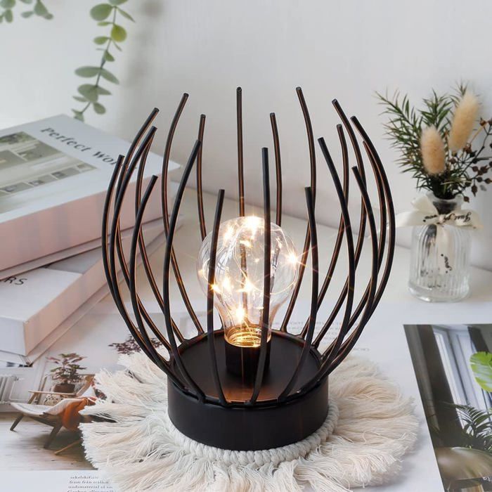 Lampe de table à piles lampe décorative sans fil avec ampoule LED Edison lampe de chevet en métal pour la maison la chambre