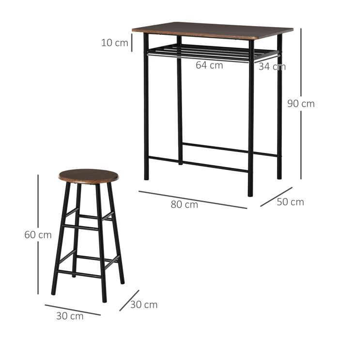 Ensemble table de bar 3 pièces Table de salle à manger avec 2 tabourets de bar Ensemble table de cuisine et chaises Table haute et t